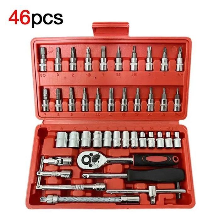 Kit d'outils professionnels pour réparation voiture, 46 pièces, boîte mécanique