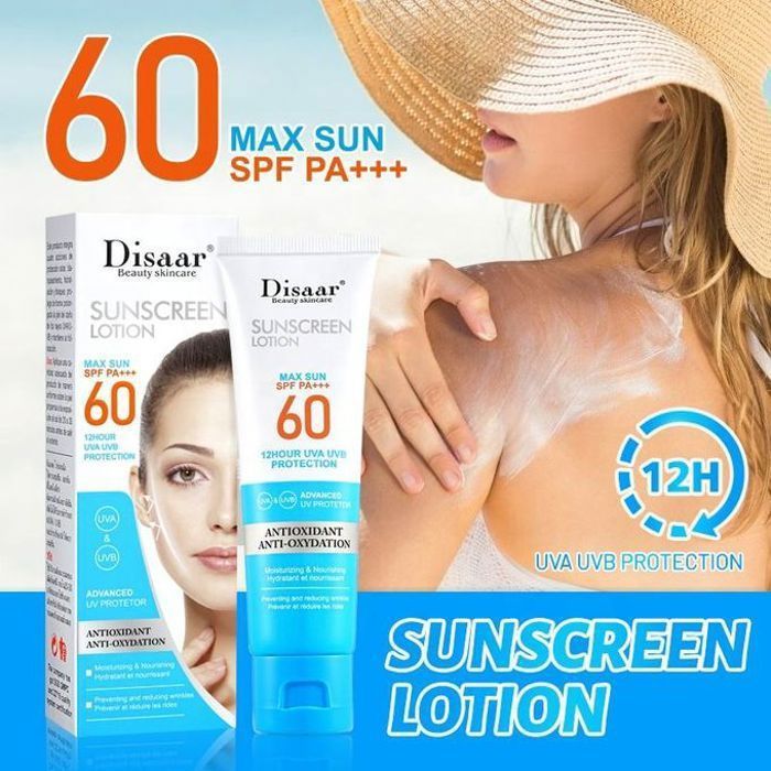 Disaar crème solaire pour visage & corps, hydratant, blanchissant, anti-âge, protection 12 heures, spf 60 pa+++