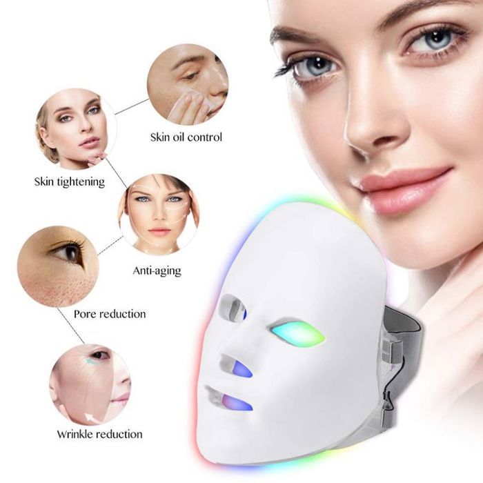 Masque facial à led luminothérapie 7 couleurs, anti-âge, anti-rides, rajeunissement, lifting visage