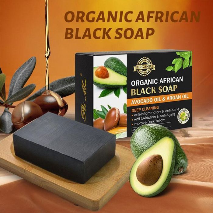 Pei mei savon noir naturel à l'huile d'argan et l'avocat, nettoyage en profondeur du corps, éclaircissante