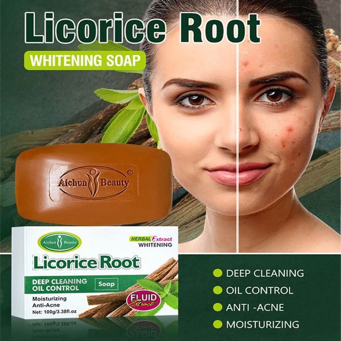Aichun beauty savon pour visage à la racine de réglisse, blanchissant, hydratant, nettoyage en profondeur, anti-acné