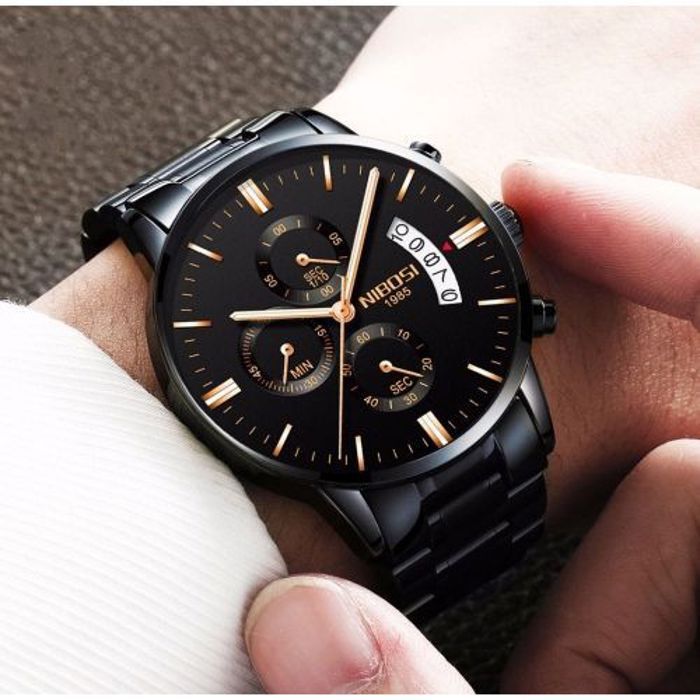 Nibosi Montre NIBOSI Chronographe Noir fond Noir/Marron 1985