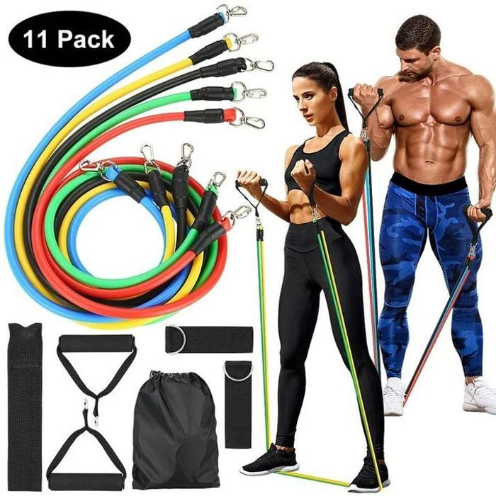 Kit de bandes élastiques de résistance - RESISTANCE - 150 LBS - 11 pièces - Qualité supérieure - Portable