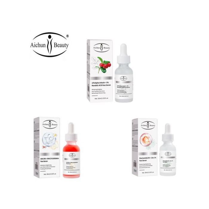 Aichun Beauty Pack of 3 sérums visage, 10 % Niacinamide, 1% Zinc, 10% Alpha arbutin, 5% Mandelic ACID, 30% AHA, 2% BHA