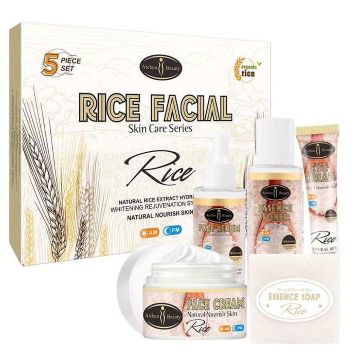 Aichun Beauty Coffret riz naturel, blanchissant, savon, sérum, crème visage, toner, crème yeux
