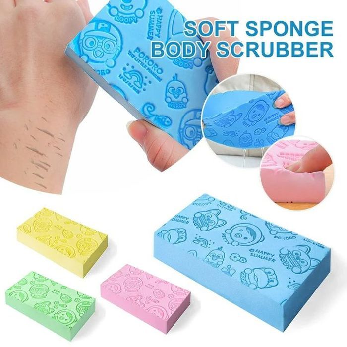 Lot de 4 Éponges de Bain Exfoliantes Ultra Douces pour Enlever les peaux mortes, Bebe, enfants et adultes