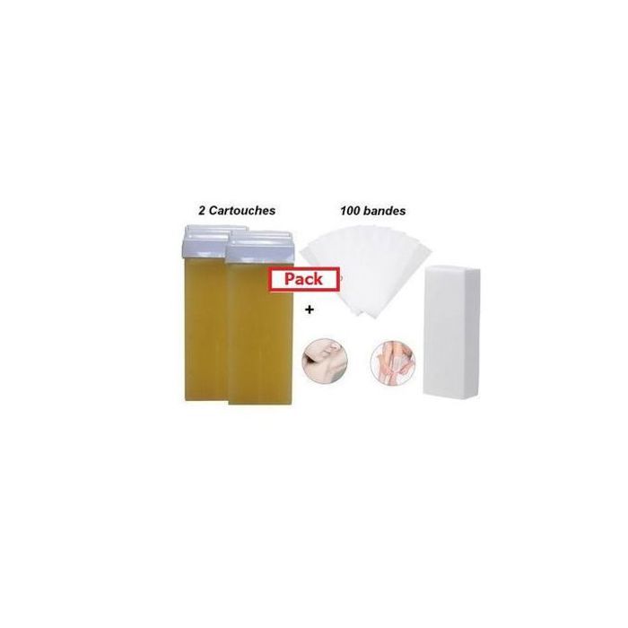 Pack 2 Cartouches Cire + paquet de 100 papier dépilatoire