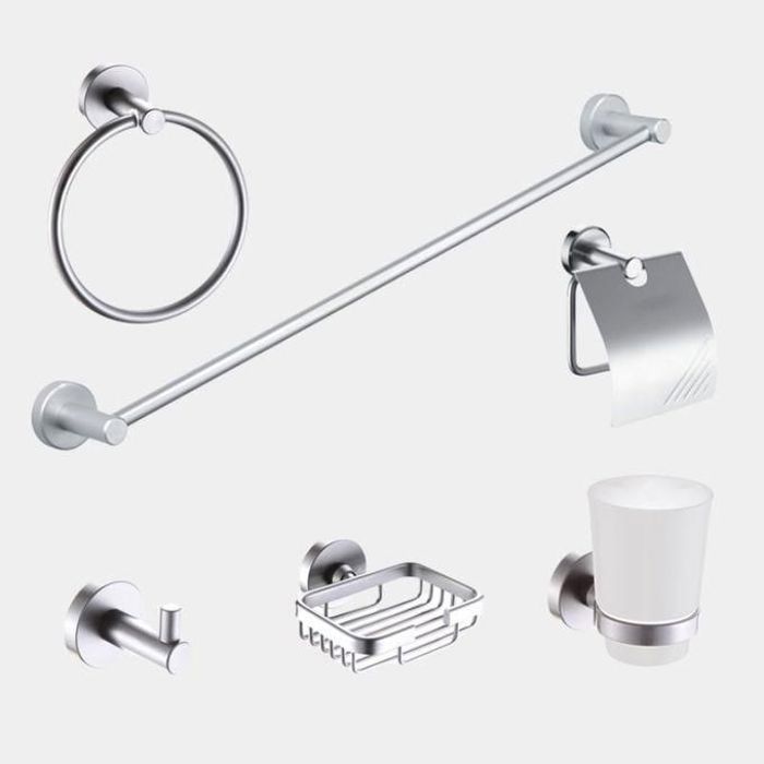 Ensemble d'accessoires de salle de bain - aluminuim - 6 pièces - Acier inoxydable - Gris - Moderne