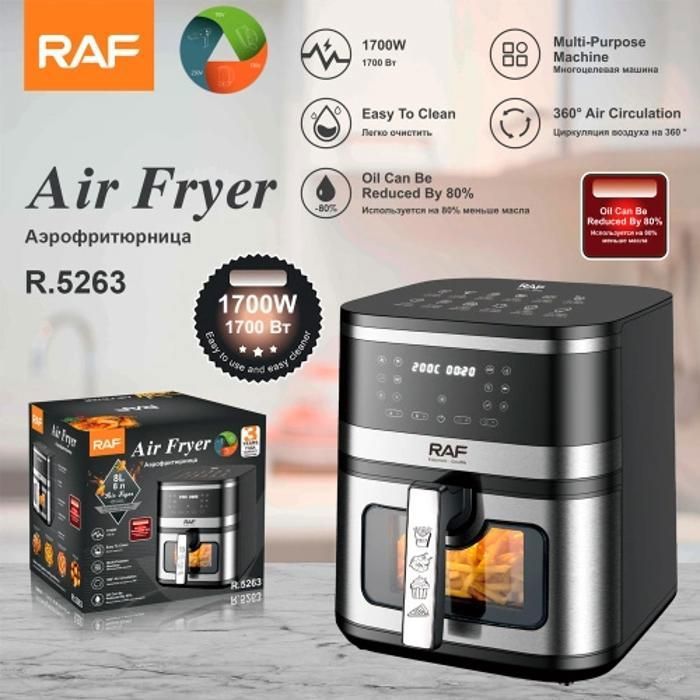 RAF - Air fryer friteuse sans huile, Ecran LCD tactile 8 litre , avec fonction four 2000w