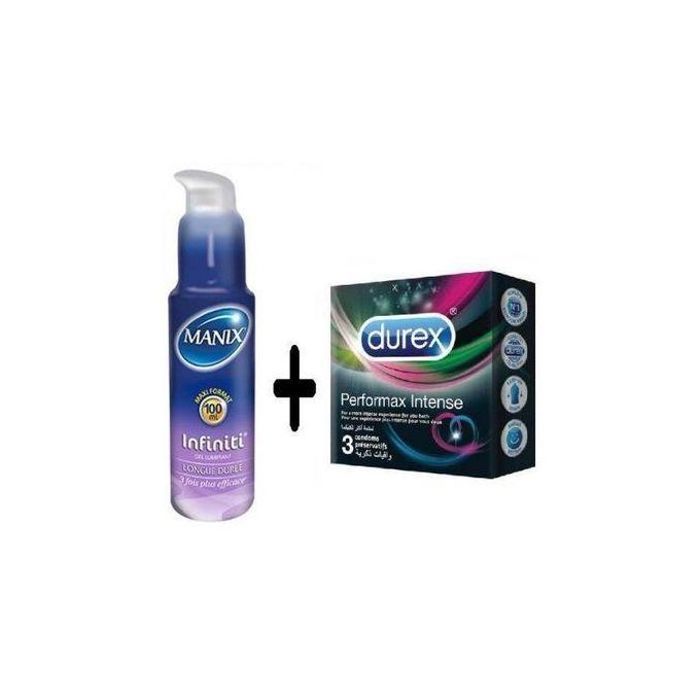 Manix Gel Lubrifiant Intime infiniti, Longue Duree 3 Fois Plus Efficace 100 ml + 3 durex performax