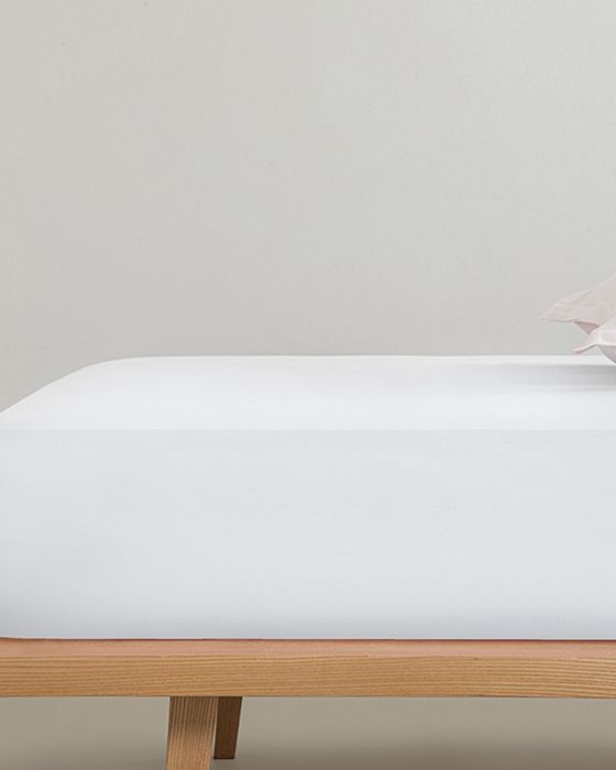 Drap-Housse Pour deux personnes Plain 2 Coton, Coloris Blanc, Dimensions: 160 x 200 cm