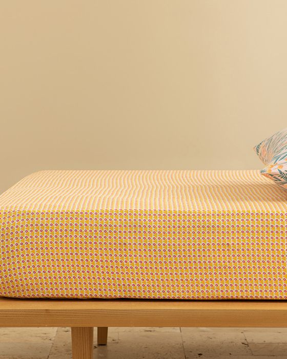 Drap-Housse Delta Repassage Facile Pour Deux Personnes Coloris Jaune 160 x 200 cm