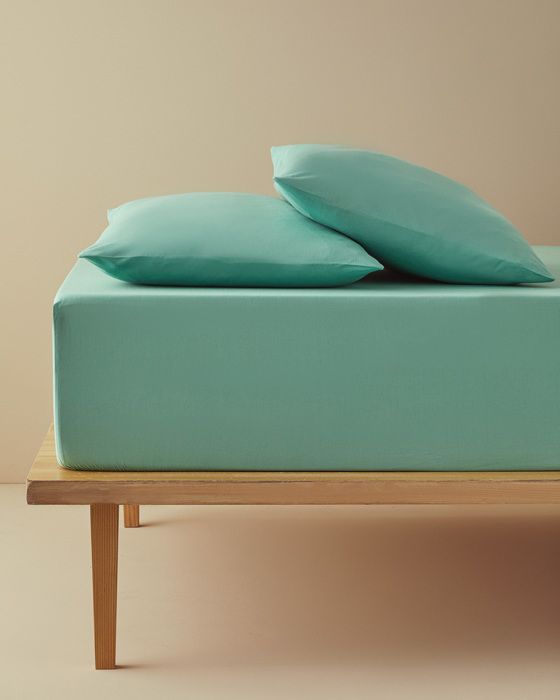 Plain Coton Pour une personne Ensemble Drap-Housse 100 x 200 cm Vert