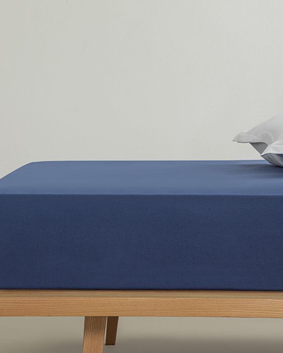 Drap-Housse Taille intermédiaire Plain Coton, Coloris Bleu nuit, Dimensions: 140 x 200 cm