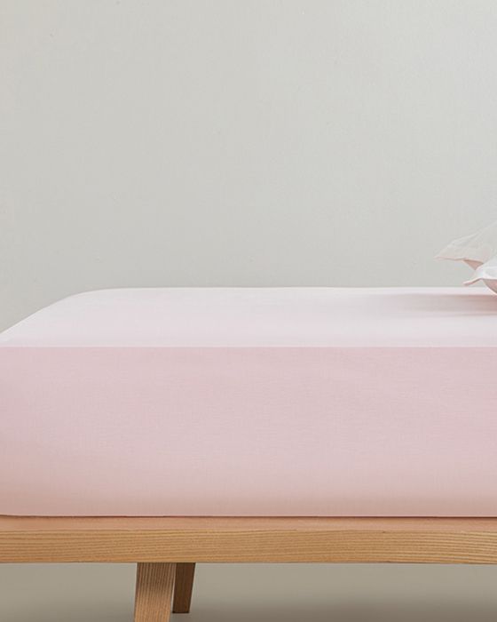 Drap-Housse Pour deux personnes Plain Coton, Coloris Rose poudré, Dimensions: 160 x 200 cm