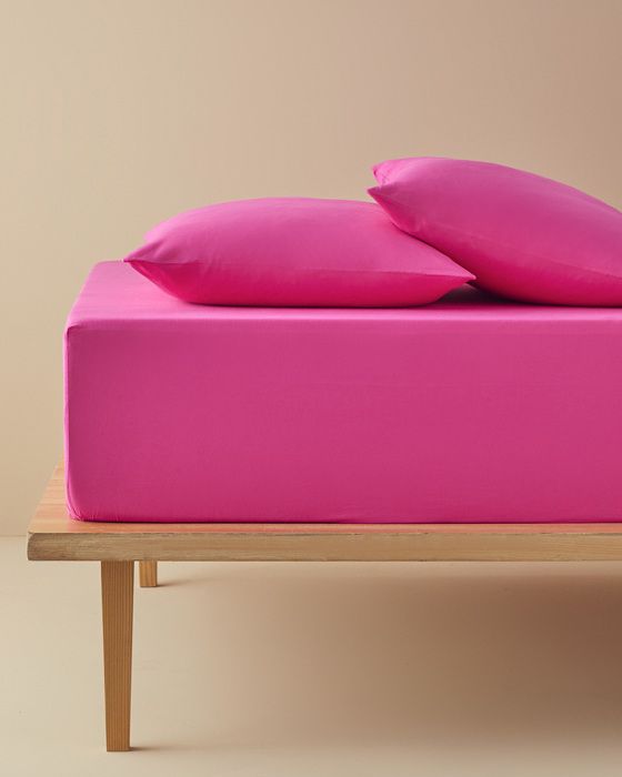 Plain Coton Pour une personne Ensemble Drap-Housse 100 x 200 cm Rose foncé