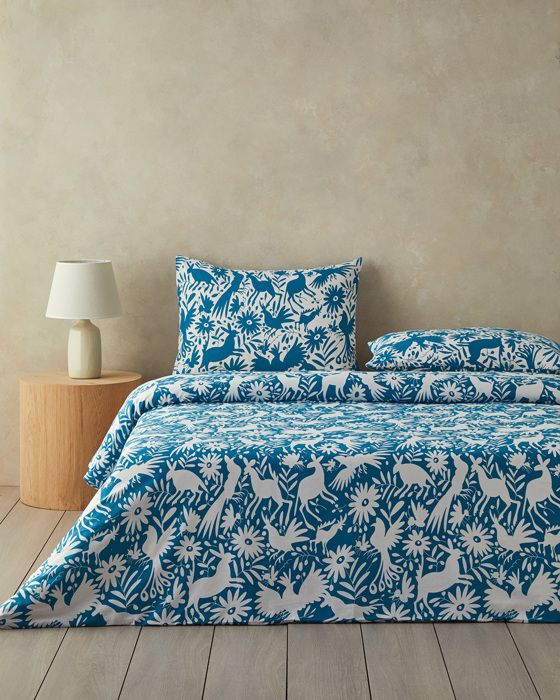 Folk Jungle Coton Pour deux personnes Parure De Lit 200  x  220 cm Bleu