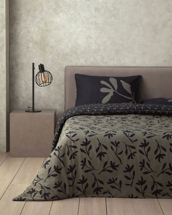 Housse de Couette Vinette en Coton Doux avec Taies d’Oreiller, Motif Fleuri Vert Foncé, Dimensions 200 x 220 cm.