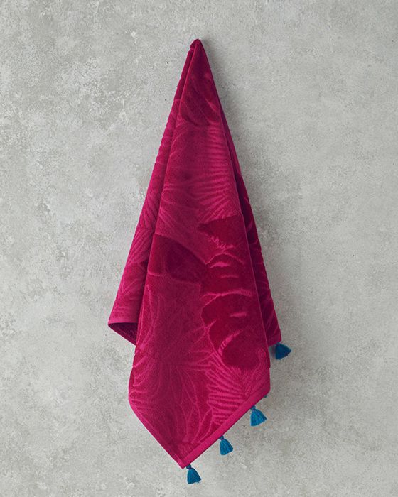 Serviette de visage - Allover Palmy - Fuchsia - Coton velours jacquard - 50 x 80 cm - Élégante