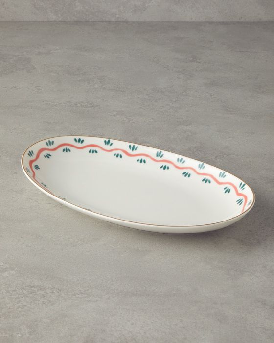 Assiette Creuse Ovale - Green Carny - Porcelaine à la cendre d'os - Orange - Vert - 30 cm