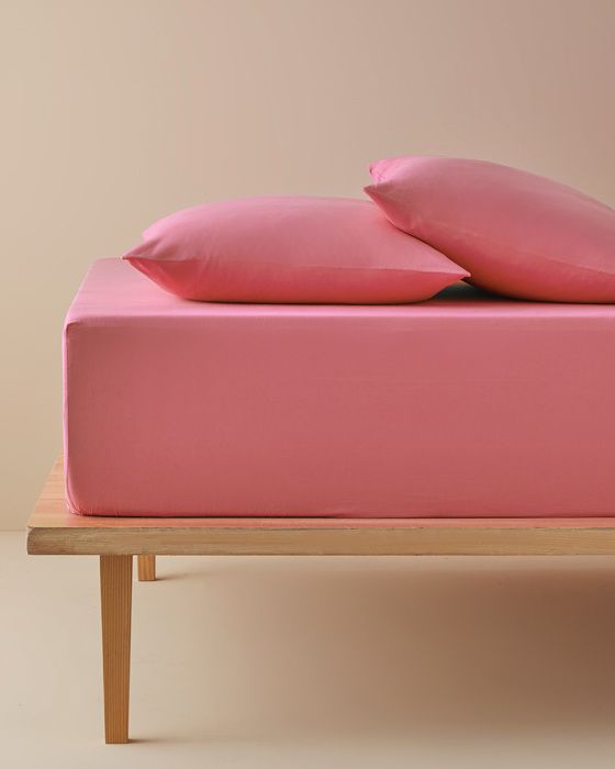 Plain Coton Pour une personne Ensemble Drap-Housse 100 x 200 cm Pêche