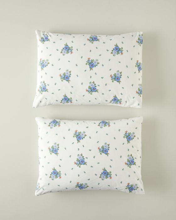 Fragrant Flowers Coton Ensemble de 2 Taie D’oreiller 50  x  70 cm Bleu