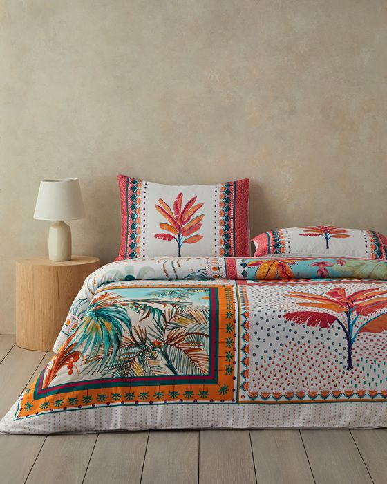 Palmy Patch Coton doux imprimé numériquement Pour une personne Parure De Lit 160 x 220 cm Orange -