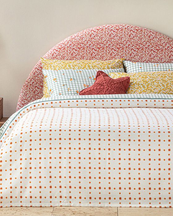 Couvre-Lit - Bloom - Imprimé Bloom Check - Orange - 150x220 cm - Motif Carreaux Fleuris