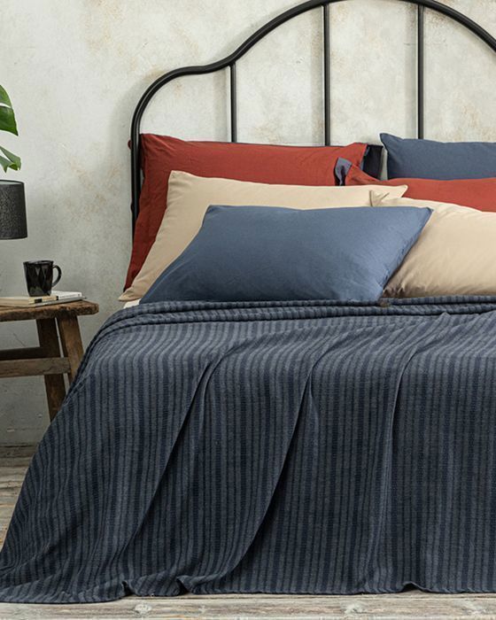 Couvre-Lit - Jacquard - Indigo - 200 x 220 cm - Motif Corde - Pour Chambre