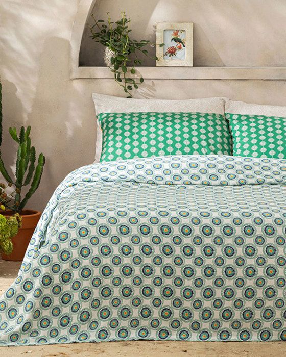 Drap Léger Cercles Exotiques Vert Foncé 150x220 cm