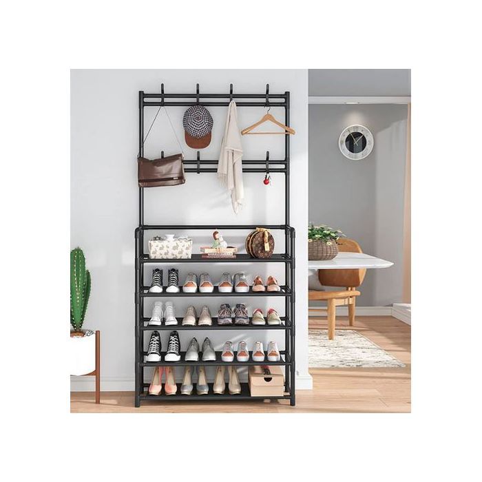 Porte-manteau d'entrée, banc à chaussures 5 Niveaux avec crochets de suspension