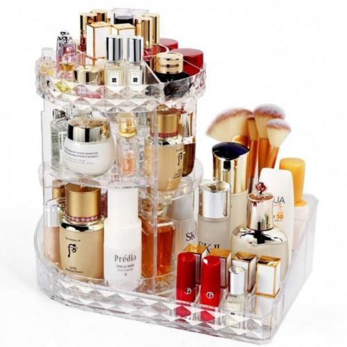 Organisateur de maquillage  rotative à 360°, Boîte de rangement cosmétique