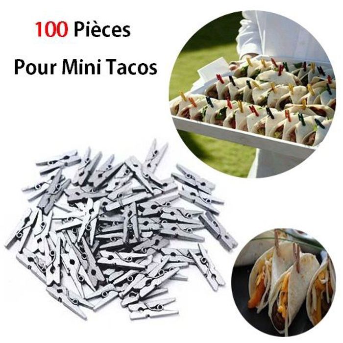 100 Mini Pinces de cuisson épingles en Bois pour mini tacos Décoration de Buffet