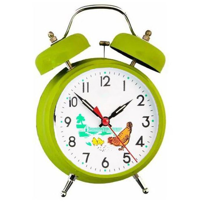 Réveil analogique avec Poule et doubles cloches, Horloge de nuit forte en métal