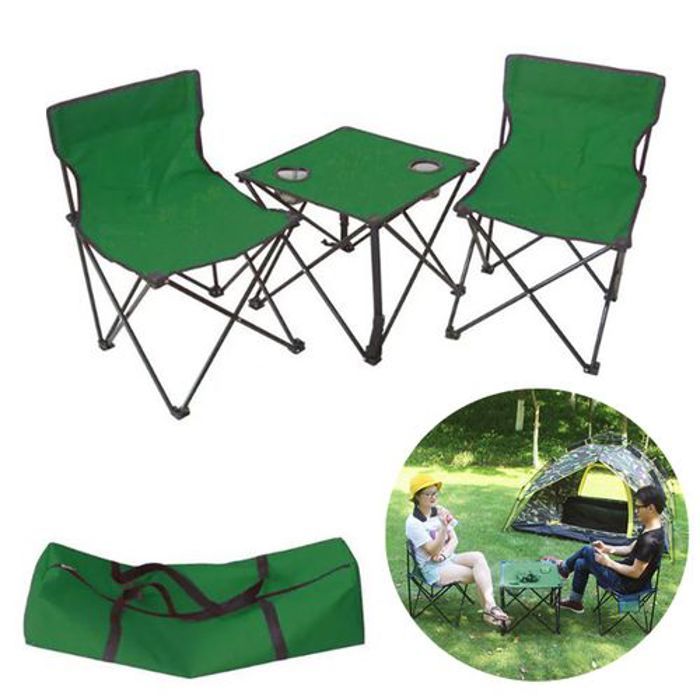 Table Pliante pour Camping, Pique-nique, Pêche BBQ avec 2 chaises légères