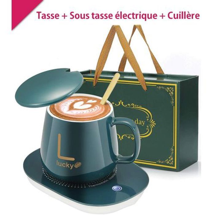 Tasse en céramique avec machine réchauffeur électrique, Tasse à café + cuillère