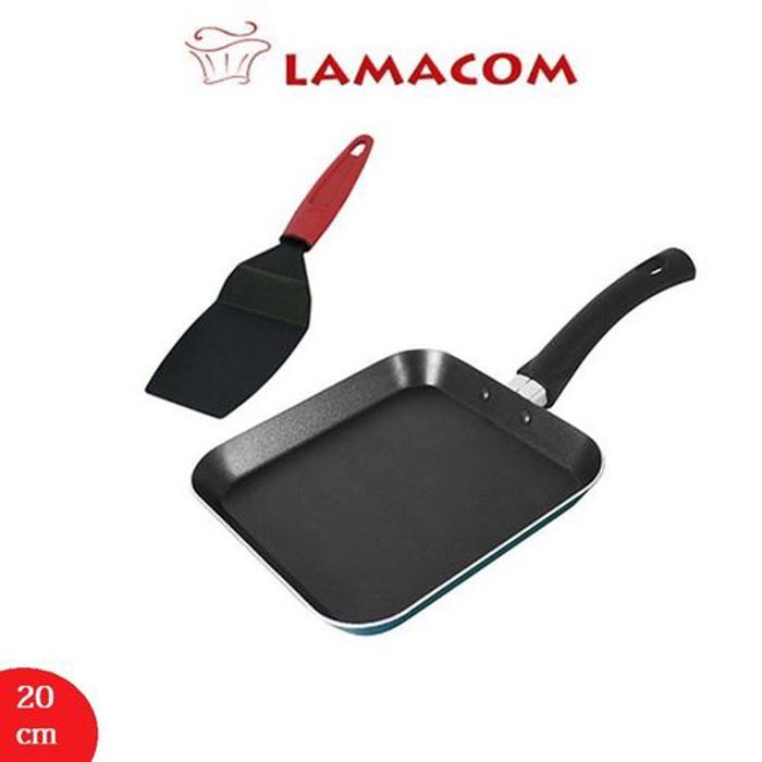 Lamacom Poêle à crêpes carrée Anti-Adhérente 20 cm + Pelle à Beghrir