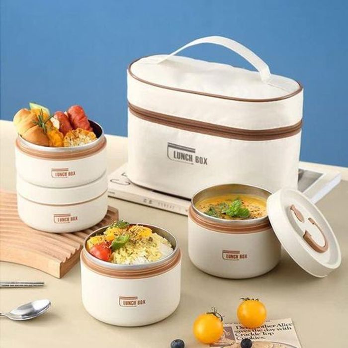 Lot de 4 boîtes à déjeuner anti-fuite en acier inoxydable avec sac à repas, Passe au micro-ondes