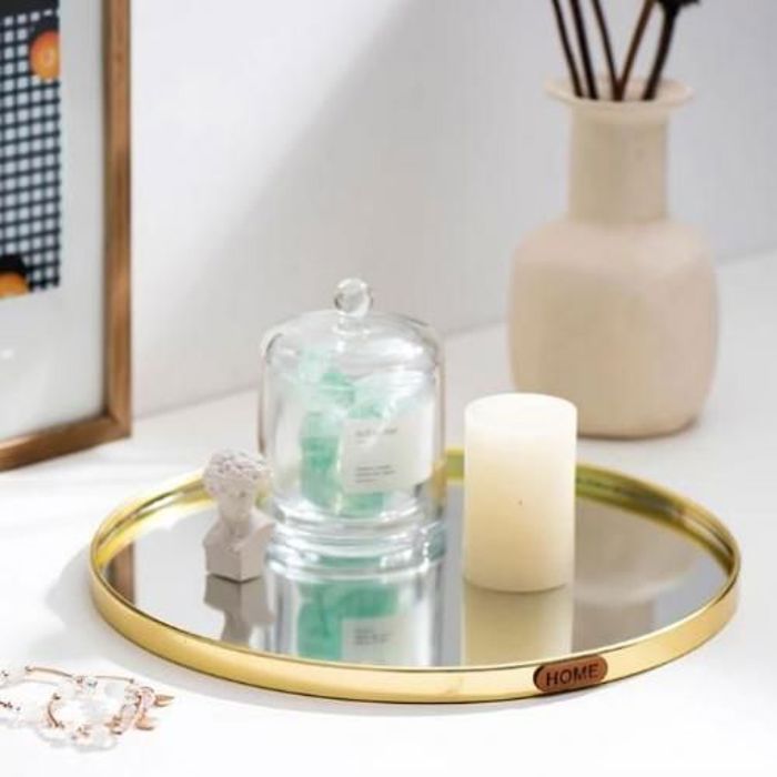 Plateau en verre miroir rond, assiette de luxe, plateau de service ∅ 25 cm