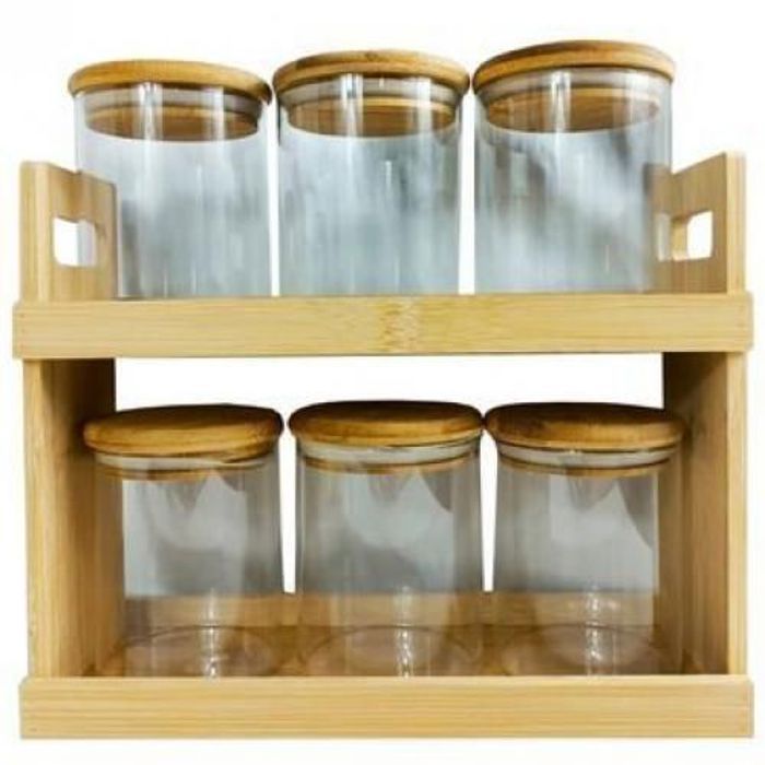 Boites à épices hermétique en verre avec support en bambou Pots à épice