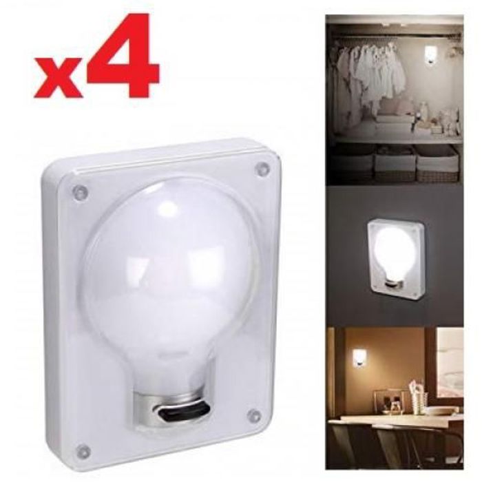 4 x Lampe Magique Avec Interrupteur, Veilleuse LED de Nuit Cob Super lumineux