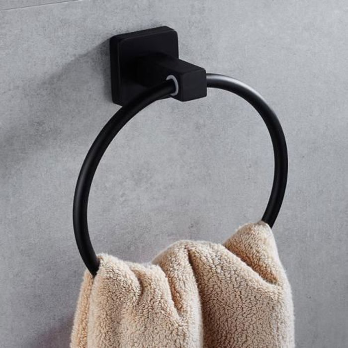 Anneau porte-serviette noir mat pour salle de bain, Support mural pour serviette