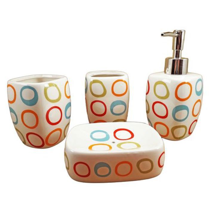 Accessoires salle de bain - distributeur de savon + porte-brosse à dents + gobelet + porte-savon