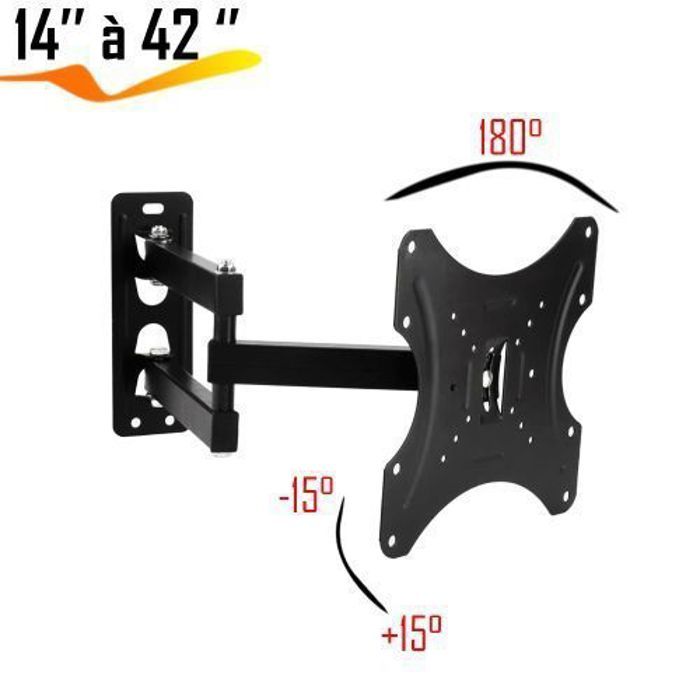 Support Télévision Pro LED LCD TV Rotatif 180° Inclinaison-15° à +15°- 14" à 42"