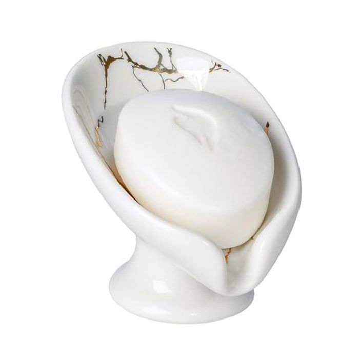 Porte-savon en céramique aspect marbre auto-drainant pour salle de bain, cuisine
