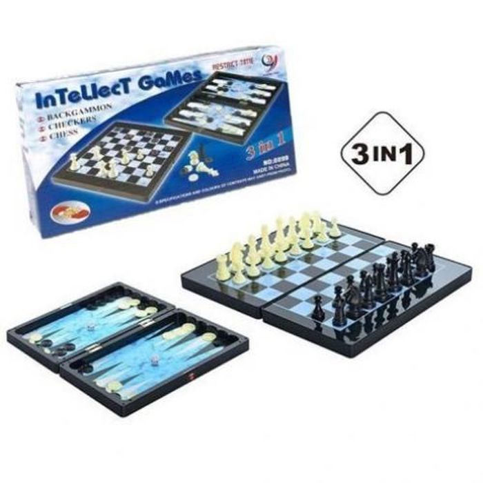 Boitier 3 jeux en 1, Échecs, dames et Backgammon / Jeu d'échecs, jacquet, dames