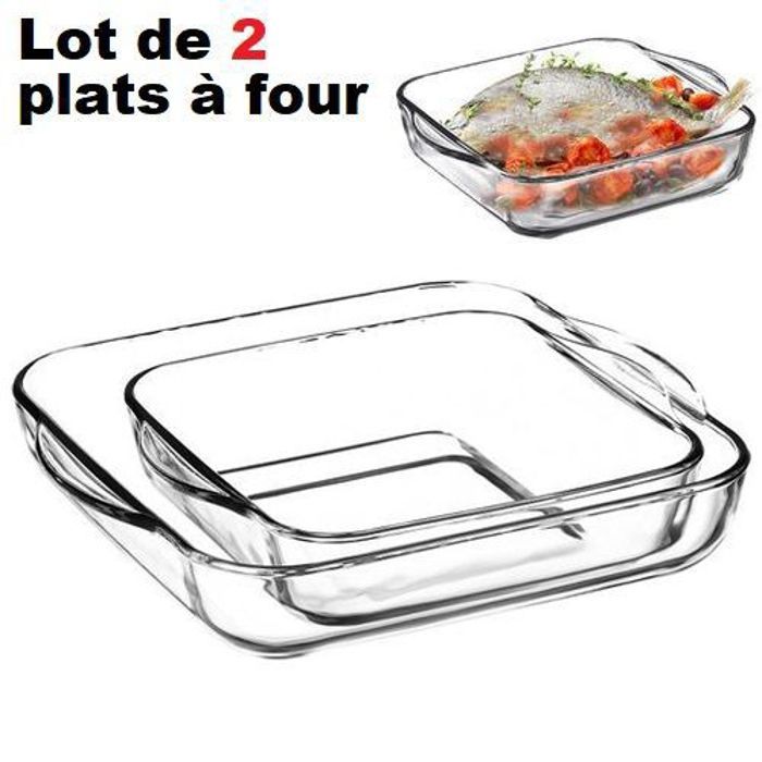 Set de 2 Plats à Four Carrés en Verre Transparent Moules à four