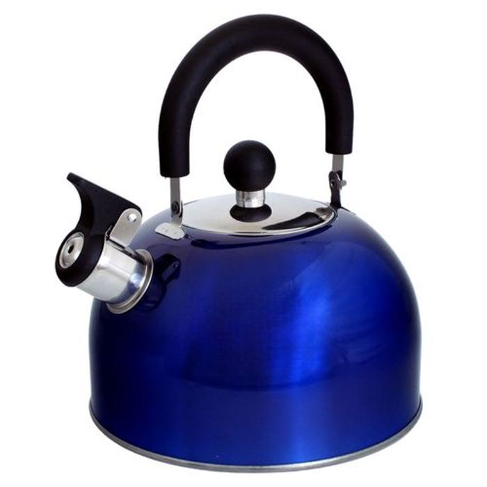 Bouilloire sifflante sur cuisinière bleu métallisé en acier inoxydable 2 litres