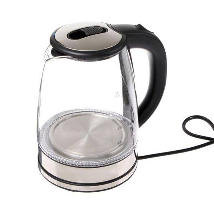 Bouilloire électrique 2 Litres, Verre, noire et argentée