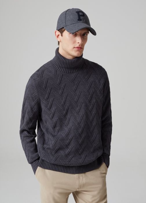 Pull col roulé à chevrons - Dark Grey Marl